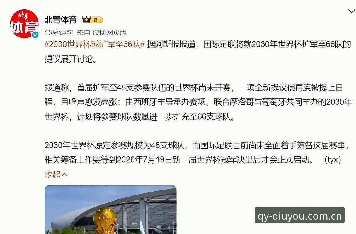 2030年世界杯扩军66队最新动态，中国男足迎来历史性机遇